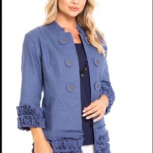 Multiples Chambray Blue Linen Blend Stand Collar Jacket Size Small Lined